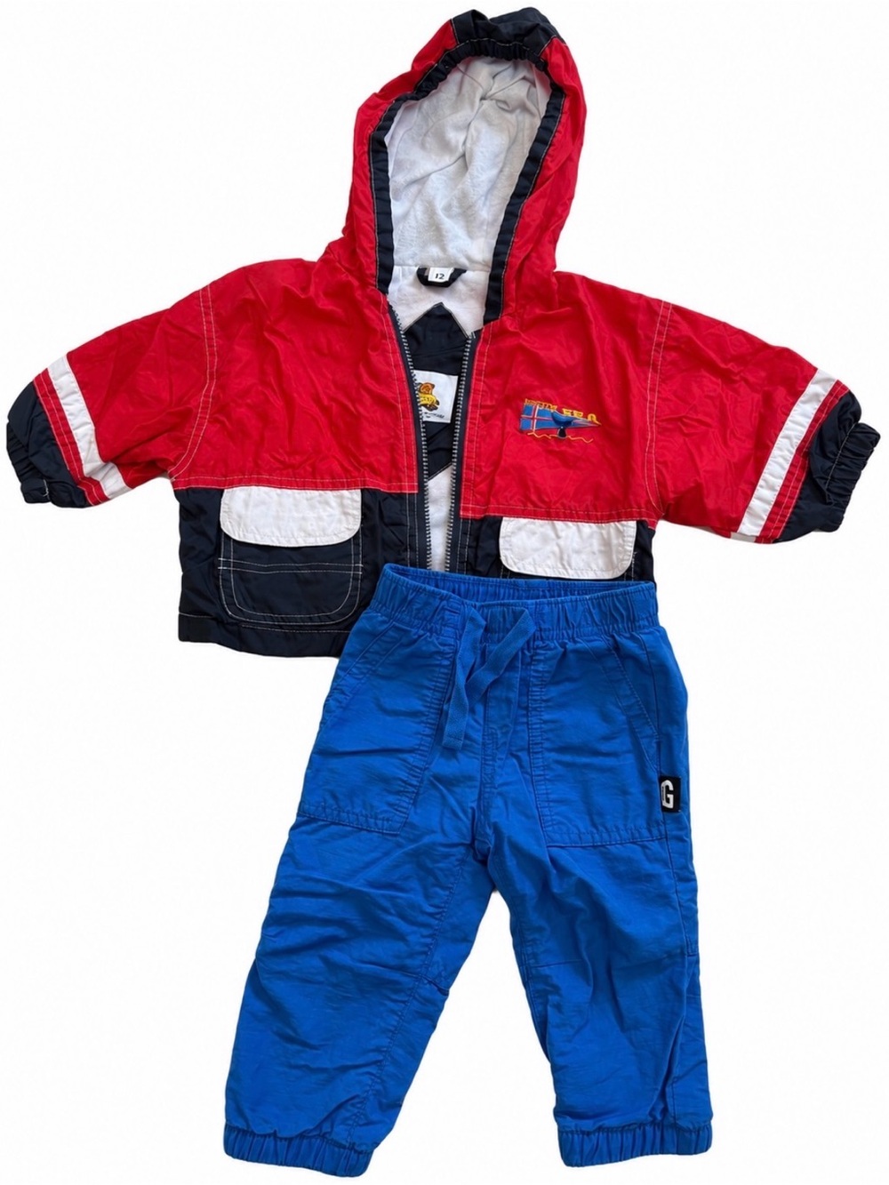 Red & Blue Kids Hooded Train Jacket with Blue Pants Set